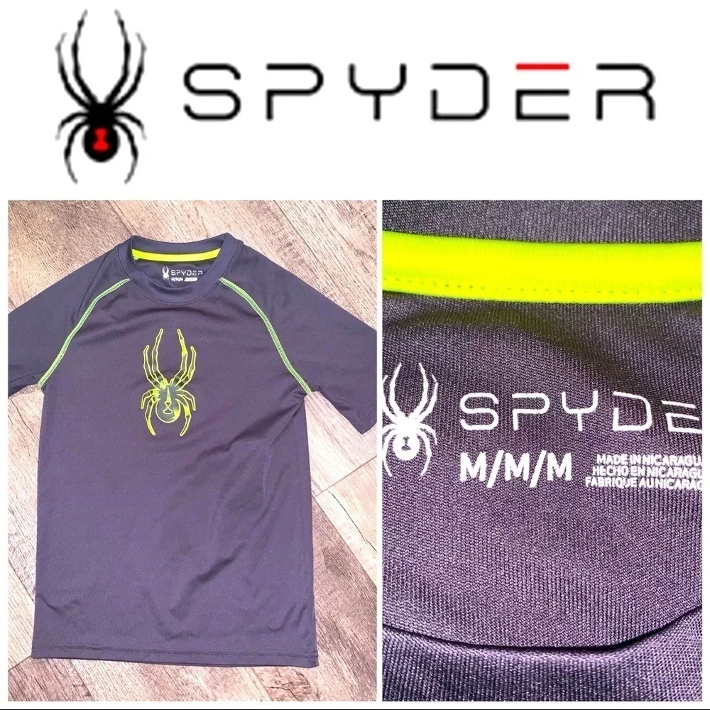 Boys Medium Spyder Gray-Green‎ SS Shirt